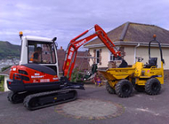 mini digger plant and tipper truck